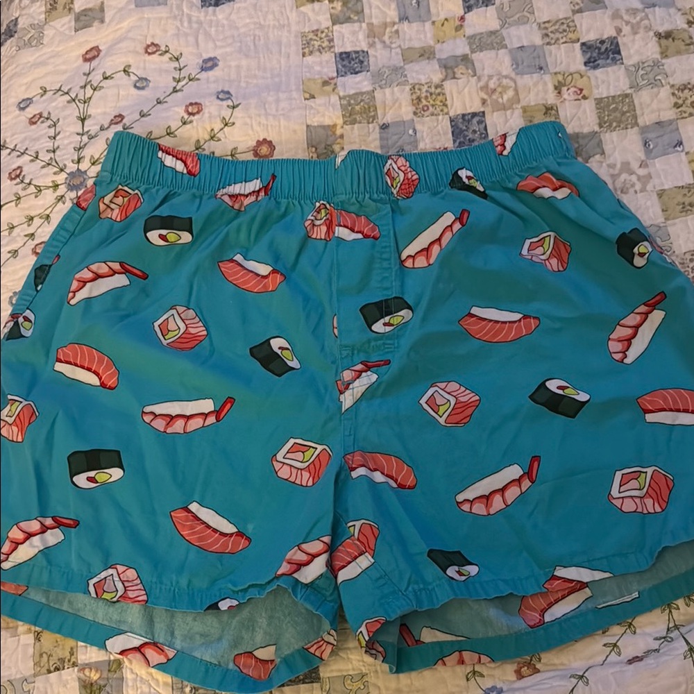 Old Navy Teal Shorts with Sushi Pattern